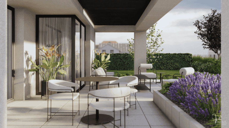 Zadaszona strefa jadalniana na tarasie przy domu