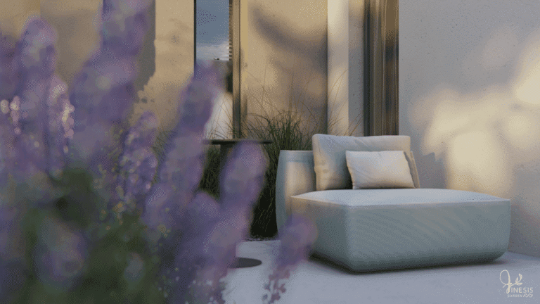 Nowoczesny taras wypoczynkowy z widokiem na ogród