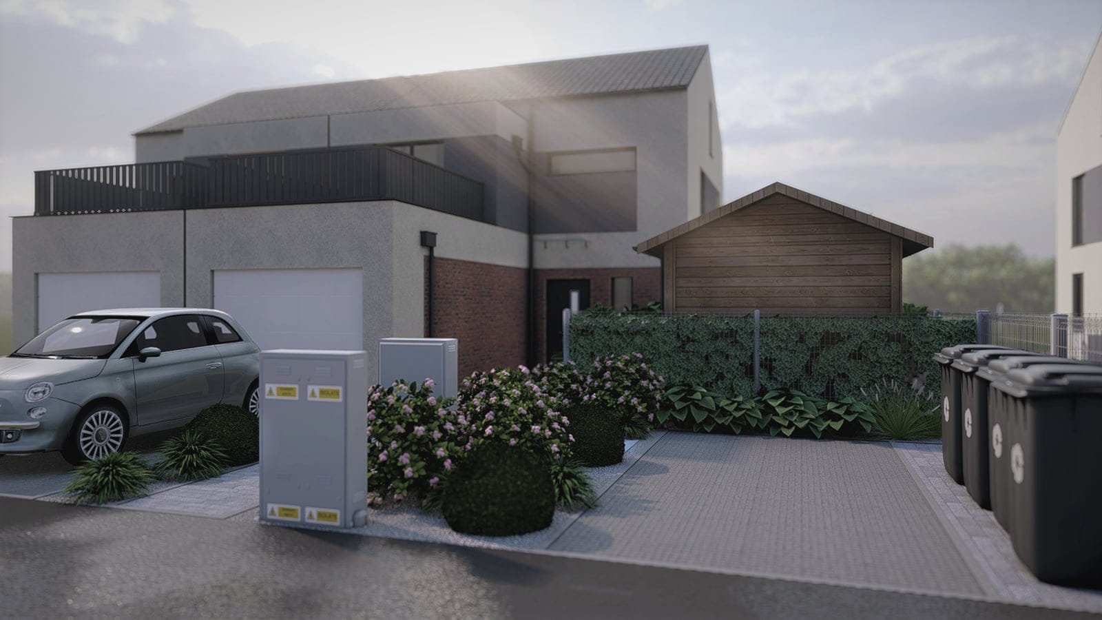 Widok całego małego ogrodu, projekt małego ogrodu nowoczesnego w Wilczycach