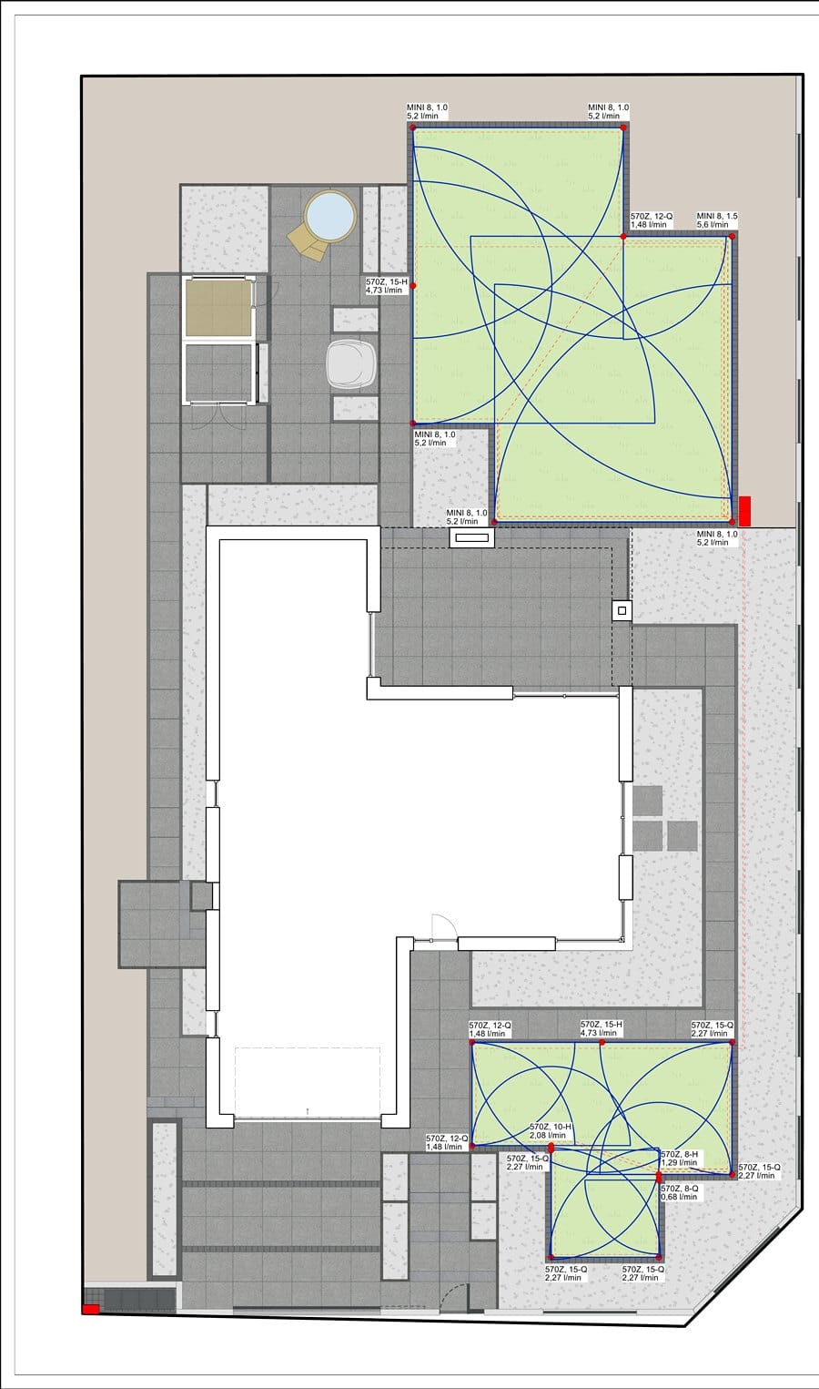 Plan układu zraszaczy, ogród w okolicy Oleśnicy